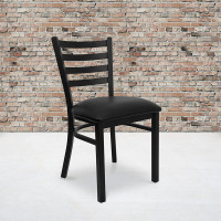 Flash Furniture Hercules Series Black Ladder Back Metal Restaurant Chair with Black Vinyl Seat XU-DG694BLAD-BLKV-GG